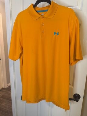 Under Armour Men's Bright Orange Heatgear Polo with Teal Logo